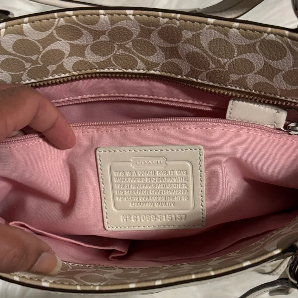 Coach Tan and Pink Heritage Stripe Signature Tote - Picture 2 of 10